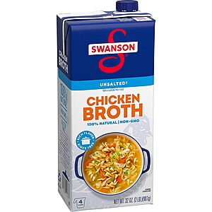 32-Oz Swanson 100% Natural Chicken Broth (Unsalted) or Gluten-Free Vegetable Broth $1.90 w/ S&S & More + Free Shipping w/ Prime or on $35+