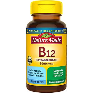 Nature Made: 60-Ct Extra Strength Vitamin B12 3,000 mcg Softgels $3.25, 90-Ct Multivitamin For Him 50+ Tablets $3.45 & More w/ S&S + Free Shipping w/ Prime or on $35+
