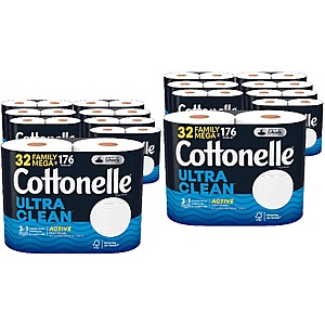 32-Count Cottonelle Family Mega Roll Toilet Paper (Ultra Clean or Ultra Comfort) + $15 Amazon Credit 2 for $55.50 w/ S&S + Free Shipping