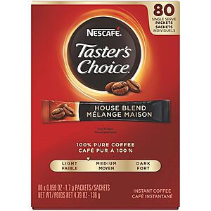 80-Count Nescafe Taster's Choice Instant Coffee Stick Packs (House Blend, Light Roast) $10 w/ S&S + Free Shipping w/ Prime or on $35+