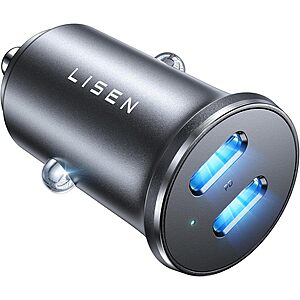 Lisen 90W Metal Mini Dual-Port USB-C Car Charger $8 + Free Shipping w/ Prime or on $35+