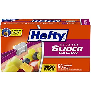 66-Count Hefty Slider Storage Bags (Gallon Size) $4.90 w/ S&S + Free Shipping w/ Prime or on $35+