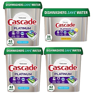 Cascade Platinum Actionpacs Dishwasher Soap Pods: 3-Pack 62-Ct (Fresh Scent) + 36-Count (Lemon) after $15 Rebate $38.95 w/ S&S + FS