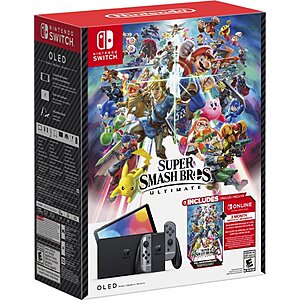 Nintendo Switch OLED Super Smash Bros. Ultimate Bundle w/ Full Game Download + 3 Month Online Membership $350 + Free Shipping