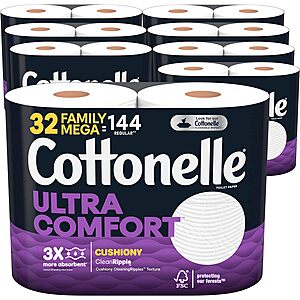 32-Count Cottonelle Family Mega Rolls Toilet Paper (Ultra Comfort or Ultra Clean) $22.60 w/ S&S + Free Shipping w/ Prime or on $35+