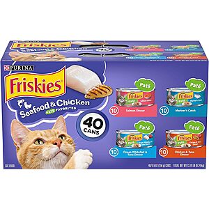 40-Count 5.5-Oz Purina Friskies Wet Cat Food Variety Pack (Seafood & Chicken) $20.55 w/ Subscribe & Save & More