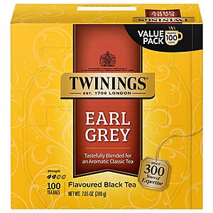 Twinings Tea & Herbal Tea: 30% Off: 100-Ct Irish Breakfast Tea or Earl Grey Black Tea $9.50, 100-Ct Lemon & Ginger Herbal Tea $10.25 & More w/ S&S + FS w/ Prime or on $35+
