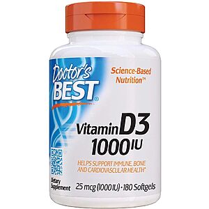 Doctor's Best Vitamins/Supplements: 180-Count Vitamin D3 1000IU Softgels $3.35 w/ Subscribe & Save & More