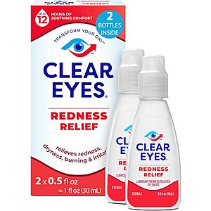 Eye Drops: 35% Off: 2-Count 0.5-Oz Clear Eyes Redness Relief $3.75, 1-Oz TheraTears Dry Eye Therapy Lubricant $8.10 & More w/ S&S + Free Shipping w/ Prime or on $35+
