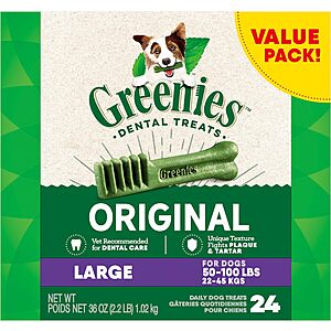Select Amazon Accounts (YMMV): Greenies Original Natural Dental Care Dog Treats: 24-Count (Large) $14, 130-Count (Teenie) $14.40 & More w/ S&S + FS w/ Prime or on $35