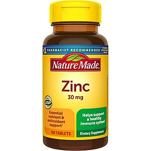 Select Nature Made Supplements & Vitamins: 100-Ct Zinc 30mg Tablets $2 & Much More w/ Subscribe & Save