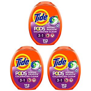 112-Count Tide PODS Laundry Detergent (Spring Meadow, Free & Gentle, Original) + $20 Amazon Credit 3 for $58.65 after $15 Rebates w/ S&S + Free S/H