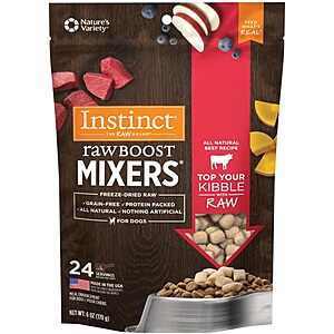 Instinct Row Boost Mixers Freeze-Dried Dog Food Topper: 6-Oz (Beef or Chicken) $6.30 & More w/ S&S + Free Shipping w/ Prime or on $35+