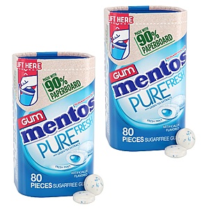 80-pc Mentos Pure Fresh Sugar-Free Chewing Gum w/ Xylitol (Fresh Mint) 2 for $4.75 w/ Subscribe & Save