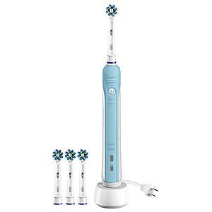 Oral-B Pro 1000 Power Rechargeable Electric Toothbrush Powered by Braun (white) & Oral-B Cross Action Brush Head Refills 3 count Bundle $24.62