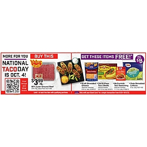 YMMV Giant food: buy ground beef, get cheese, taco shell, taco seasoning, lettuce FREE