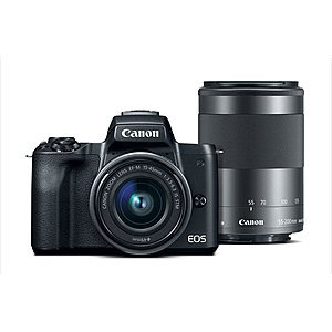 Canon EOS M50 Mirrorless Camera with EF-M 15-45mm f/3.5-6.3 & 55-200mm f/3.5-6.3 IS STM Lense Bundle (Refurbished) - $603.18