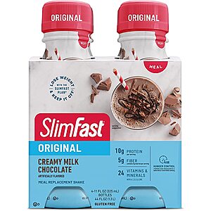 SlimFast Meal Replacement Shake, Original Creamy Milk Chocolate, 10g of Ready to Drink Protein for Weight Loss, 11 Fl. Oz Bottle, 4 Count (Packaging May Vary) - $4.94
