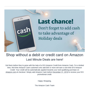 Get a10$ credit when you add 40$ amazon cash