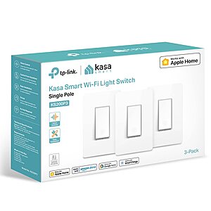 3-Pack Kasa HomeKit Compatible Single Pole Smart Light Switches $40 + Free Shipping