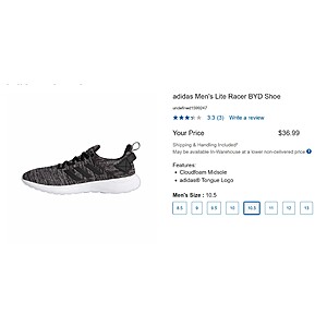 Costco Members: adidas Men's Lite Racer BYD Running Shoes w/Free Shipping YMMV $36.99