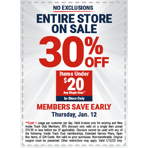 Harbor Freight - Inside Track Club Members ONLY! Save 30% OFF Item Under $20 with NO EXCLUSIONS now thru 1/12/23