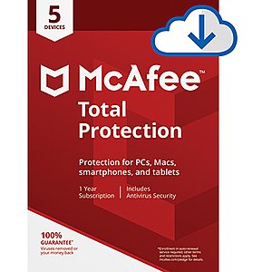 McAfee Total Protection 5 Devices / 1 Year Coverage [Download] $4.99 And More Software on Sale (Frys)