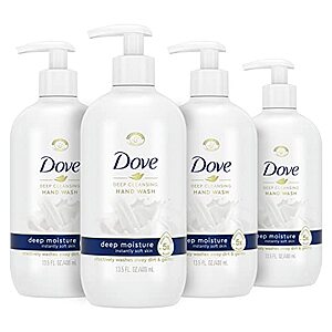 Dove Deep Moisture Hand Wash For Clean and Softer Hands Cleanser That Washes Away Dirt 13.5 oz 4 Count - $10.53 or $9.87 /w S&S - Amazon