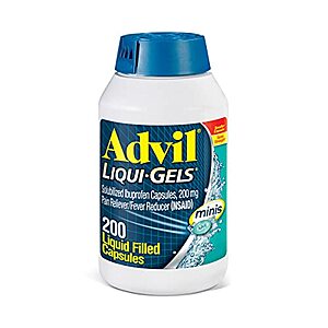 Advil Liqui-Gels minis Pain Reliever and Fever Reducer, Pain Medicine for Adults with Ibuprofen 200mg for Pain Relief - 200 Liquid Filled Capsules - $9.68 /w S&S - Amazon