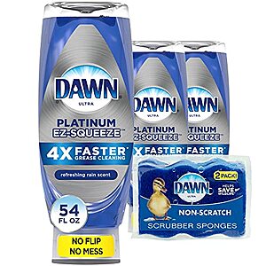 Dawn Dish Soap EZ-Squeeze Platinum Dishwashing Liquid + Non-Scratch Sponges for Dishes - $11.28 /w S&S - Amazon