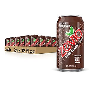 Zevia Zero Calorie Soda, Ginger Root Beer, 12 Ounce Cans (Pack of 24) - $16.13 /w S&S - Amazon