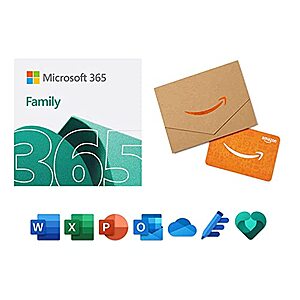 12-Month Microsoft 365 Family w/ Auto-Renewal (6 People) + $50 Amazon GC - $99.99 - Amazon