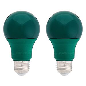 $4.75 (Prime Members): Amazon Basics 60 Watt Equivalent, Non-Dimmable, A19 LED Light Bulb , Green, 2-Pack