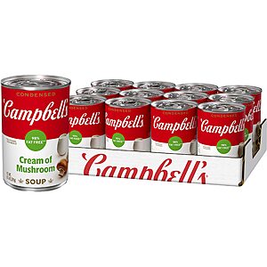 $11.27 /w S&S: Campbell’s Condensed 98% Fat Free Cream of Mushroom Soup, 10.5 Ounce Can (Pack of 12)