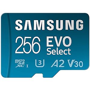 $14.99: 256GB Samsung EVO Select microSDXC UHS-I U3 A2 V30 Memory Card w/ Adapter