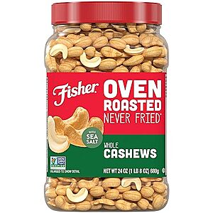 1.5-lbs Fisher Snack Oven Roasted Never Fried Whole Cashews $9.40 & More w/ Subscribe & Save