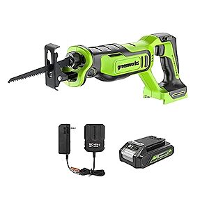 $75.65: Greenworks 24V Brushless 1" Compact Reciprocating Saw (3,000 SPM), 2.0Ah Battery and Compact Charger Included