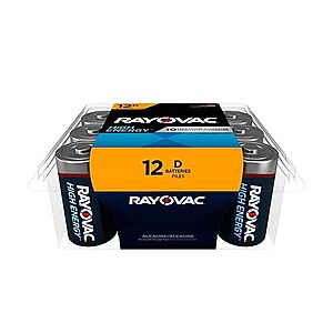 $9.84 /w S&S: Rayovac D Batteries, Alkaline D Cell Batteries (12 Battery Count)