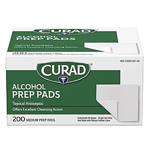 $3.98: Curad Alcohol Disinfectant Prep Pads, 2-ply, Medium Size, 200 Count