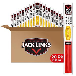 $14.38 /w S&S: Jack Link's Beef Sticks, Classic Teriyaki Meat Snack, 0.8 oz. (Pack of 20)