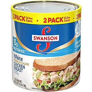 $4.79: Swanson White Premium Chunk Canned Chicken Breast in Water, Fully Cooked Chicken, 12.5 OZ Can (Pack of 2)