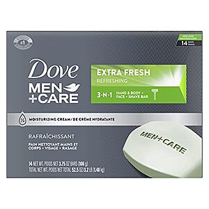 14-Pack 3.75-Oz Dove Men+Care 3 in 1 Cleanser Bars (Extra Fresh) $8.60 w/ Subscribe & Save