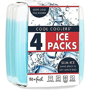 $6.00: Cool Coolers By Fit & Fresh 4 Pack Slim Ice Packs, Blue