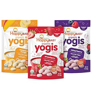 $6.10 /w S&S: 3-Pk 1-Oz Happy Baby Organic Yogis Freeze-Dried Yogurt & Fruit Snacks (Variety)