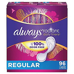 $5.97 /w S&S: Always Radiant Daily Liners Regular Absorbency Unscented, 96 Count