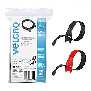 $7.74: 100-Count Velcro 8-1/2" One-Wrap Cable Ties (Black & Red)