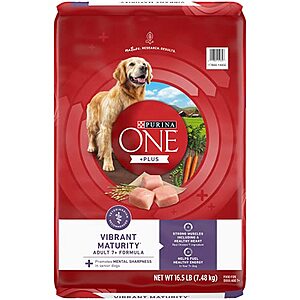 $19.66 /w S&S: Purina ONE High Protein Dry Senior Dog Food Plus Vibrant Maturity Adult 7 Plus Formula - 16.5 lb. Bag