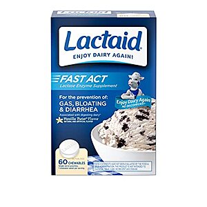 $9.74 /w S&S: Lactaid Fast Act Lactose Intolerance Chewables with Lactase Enzymes, Vanilla, 60 Count