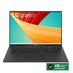 $999.99: LG gram 17” Lightweight Laptop • Intel 13th Gen Core i7 Evo Platform • Windows 11 Home • 16GB RAM • 1TB SSD • Black| Amazon Exclusive
