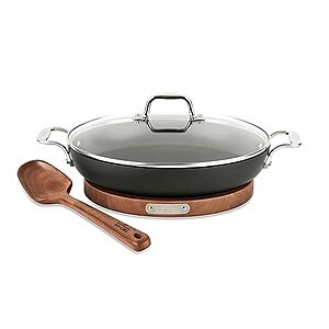 $55.99: All-Clad HA1 Hard Anodized Nonstick Universal Pan with Acacia Trivet and Spoon 4 Piece, 3 Quart